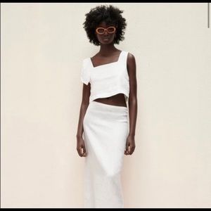 Zara linen crop top with tie sleeve